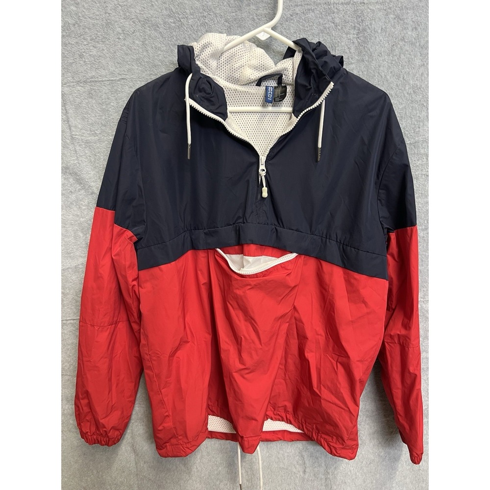 HM Divided Mens Anorak Jacket Half Zip Windbreaker Navy Red Colorblock Medium